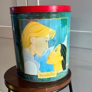 Large Vintage Disney Pocahontas Tin with Red and Blue Design